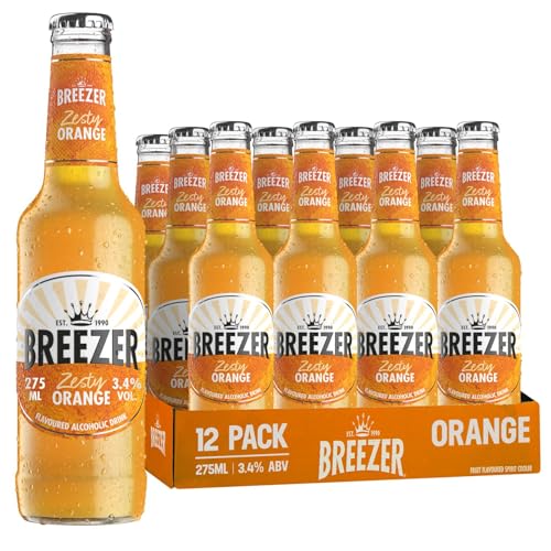 BREEZER Zesty Orange Flavoured Alcoholic Drinks 3.4% vol. 27.5 cl / 275 ml (Pack of 12) Pre-Mixed Alcohol in Ready to Drink Bottles