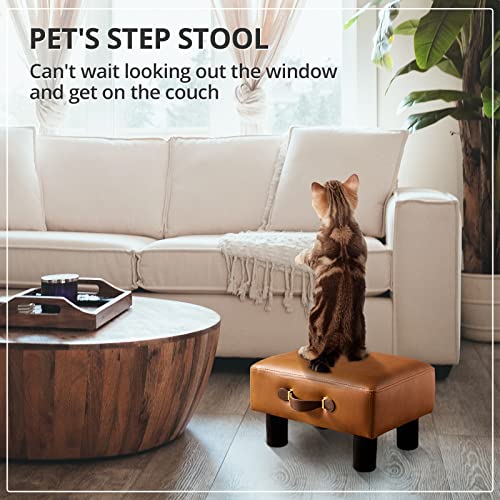 Lue Bona Small Foot Stool With Handle, Whisky Brown Pu Leather Short Rest Rectangle Storage Foot Stools Ottoman With Plastic Legs, Padded Small Step Stool For Living Room, Office thumb #4