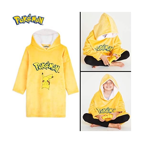 Pokemon Oversize Hoodie Jungen Decke mit Ärmeln und Kapuze, Pikachu Fleece Blanket Hoodie Pullover – Bild 6