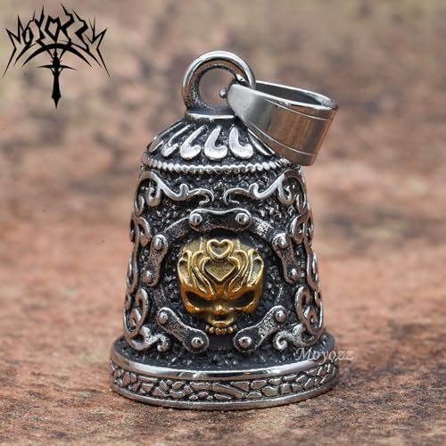 Image of Old School Biker Skull Bell - Viking Warrior Skull Motorcycle Biker Bell Hanger or Key Chain for Good Luck on the Road