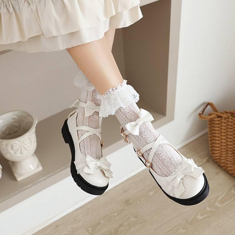 Women Platform Lolita Bow Mary Jane Flat with Lace3