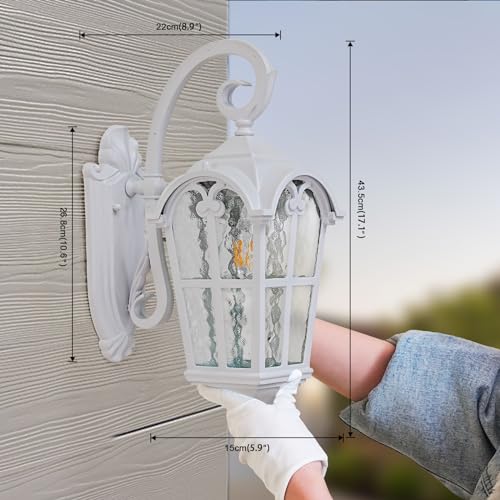 Outdoor Wall Lights for Porch, Patio, Garage - 17.1'' H White Exterior Lighting Fixtures, Waterproof & Anti-Rust Outside Wall Lantern, Vintage Outdoor Lights Wall Mount for House Exterior