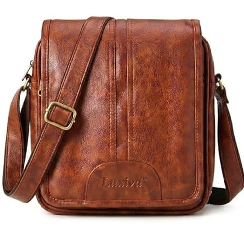 Image of Men's Leather Sling Bag Crossbody Messenger Shoulder Bag | Stylish Office Travel Side Bag with Multiple Compartments, Adjustable Strap & Secure Pockets for Daily Use