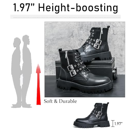 Men's Leather Platform Chukka Boots with Side Zipper Fashion Buckle Straps Non-slip Lug Sole Block Heel Lace Up Combat Booties Punk Biker Motorcycle Short Boots4
