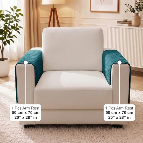Image of Story@Home Premium Quilted Sofa Armrest Covers | Anti-Slip Armrest Covers for Sofa | 1 Pair - 70(D) x 50(L) cm - Teal