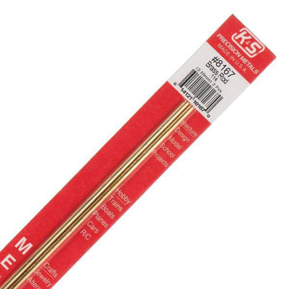K&SPrecision Metals 8167 Solid Brass Rod, 0.114" OD x 12" Length, 3 pcs per car, Made in USA