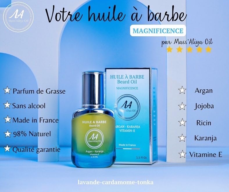 MASSALIYA OIL-beard oil.Made in France. Beard,mustache,and hair growth.Skin care,moisturization,protection.Argan, Jojoba,Castor oil,Karanja.Unique perfume- quality oil.Alcohol-free (MAGNIFICENCE)