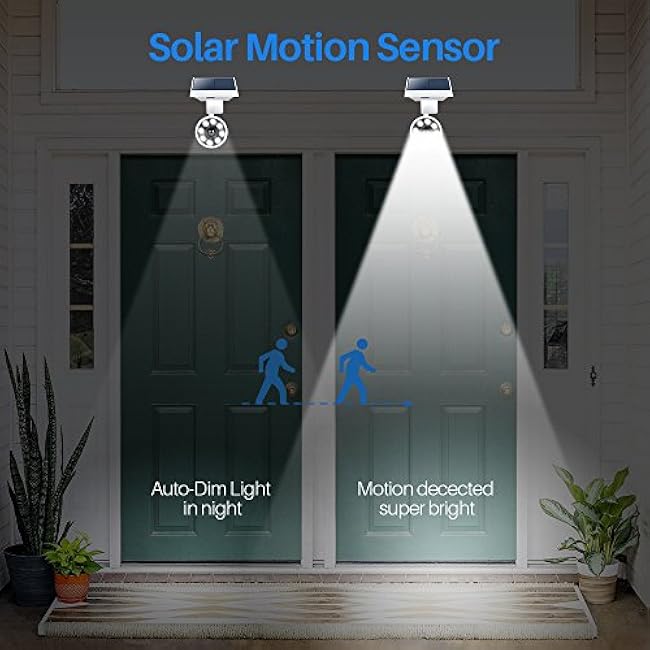 Solar Motion Lights Waterproof Metal Body, 1400-Lumen 9-Watt(130W Equiv.), Solar Powered Flood Security Spotlights for Outside Porch Post Yard Path Deck Fence Wall, 100-Week 100% Free Replacement