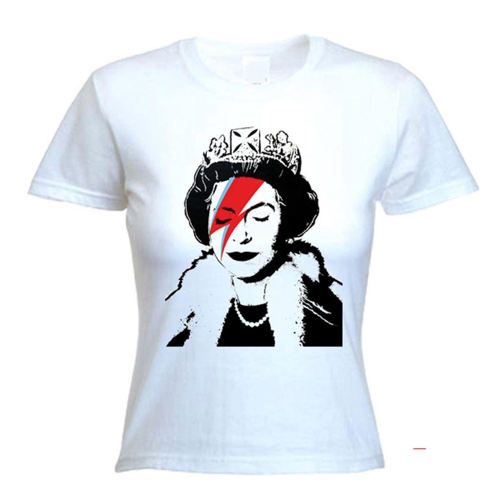 Tribal T-Shirts Women's White Banksy Queen Bitch T Shirt (Small, )