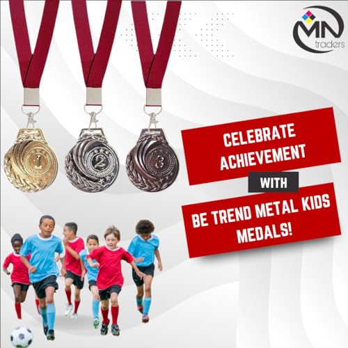 Image of Metal Kids Medals with Ribbon Gold Silver and Bronze Color For1st 2nd and 3rd Prizes for Sports, Competitions, Party (Pack of 1 Set)