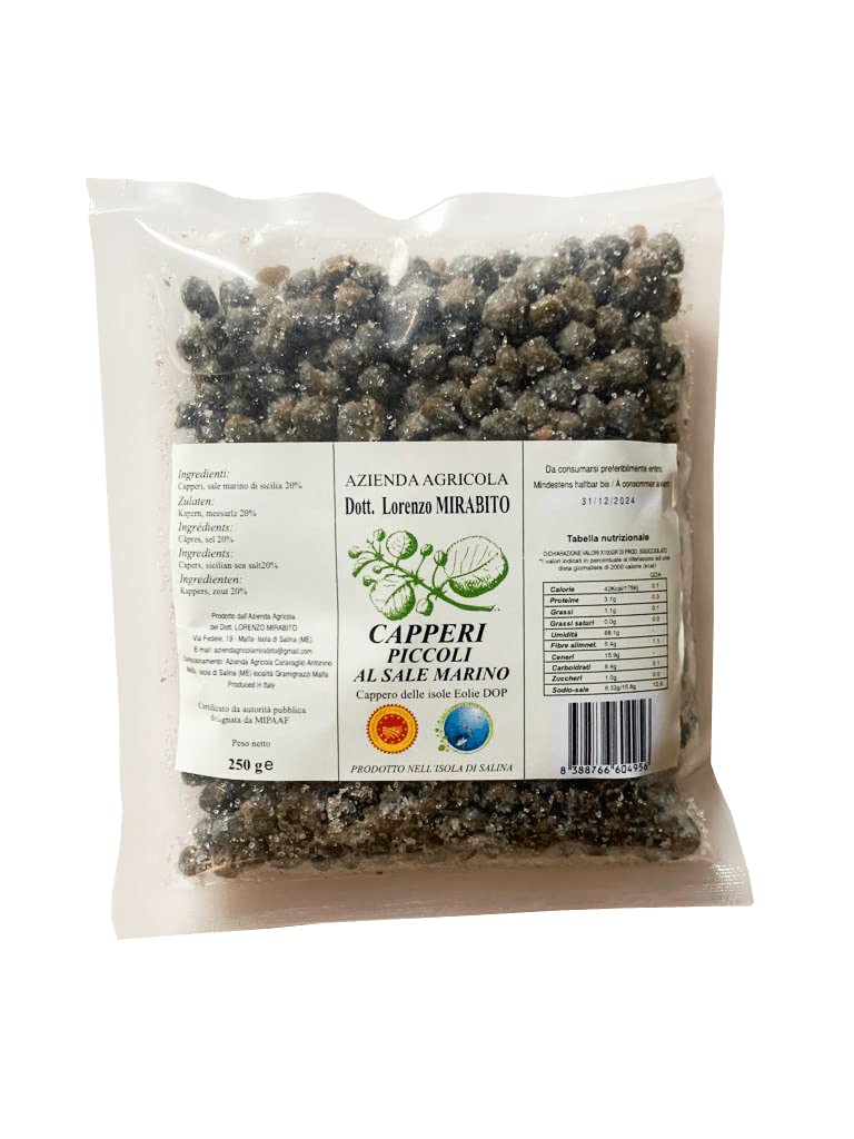 Capperi Pequeños Sicilianos DOP Salados Islas Eolie Bolsa 250 gramos