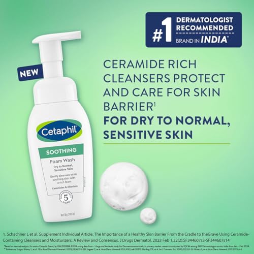 Image of Cetaphil Soothing Foam Face Wash 200ml | Foaming Cleanser With Triple Ceramides for Sensitive Skin| Paraben, Sulphate & Allergen Free