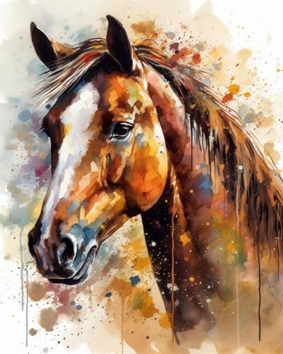Generic Watercolor Horse Cross Stitch Kits for Beginners Stamped Cross-Stitch Supplies Needlework DIY 11CT 3 Strands Cotton Thread Printed DIY Needlepoint Kits 40×50cm (YP184), FIF-CUCROSS 325A184