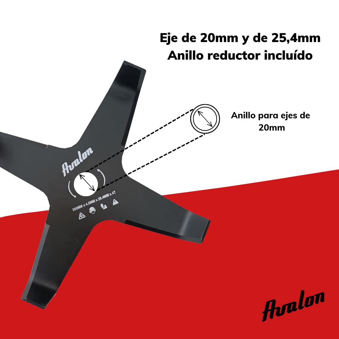 Avalon - Disco Curvado de 4 Puntas para Desbrozadora (300 x 4,0 mm) Cuchilla para Cortar principalmente Zarzas, Maleza Densa. Disco de desbrozadora Universal