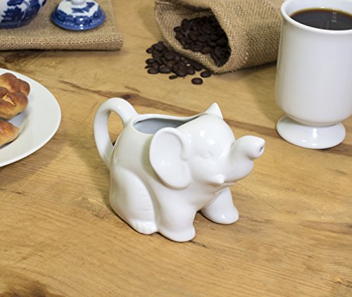 HIC 2 Piece Elephant Sugar Bowl and Creamer with Handle Set, Fine White Porcelain - Thumbnail 6