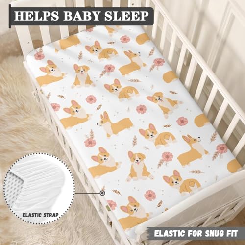 Image of Corgi Dog Baby Crib Sheets for Boys Girls Animals Fitted Crib Sheet for Standard Crib and Toddler Mattress Cute Baby Mattress Sheets Toddler Bed Sheet 52x28x8 in
