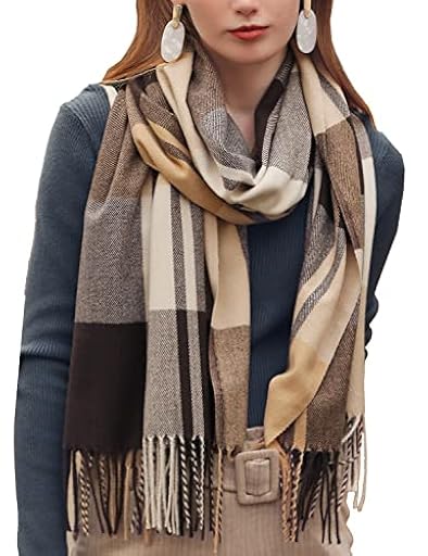 HYUET Bufandas Mujer Invierno Grande a Cuadros, Cachemira Chal Cálido Moda Largas Bufandas Mujer Invierno de Punto con Flecos para Mujeres Hombres,Marrón,65 * 185 cm | Ya disponible en tu tienda friki favorita! En mundofriki.es!