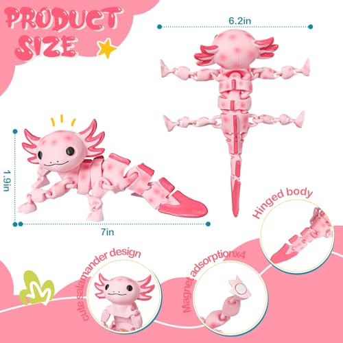 Imán 3D articulado en forma de salamandra rosa miniatura 2