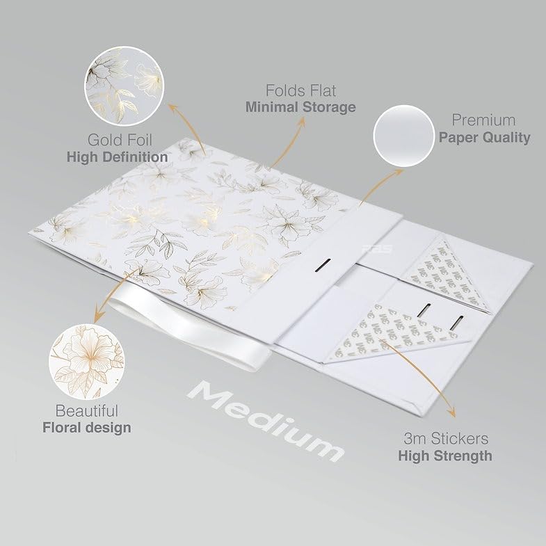 Image of RBS-MEDIUM White Gift Box Empty 26x26x10cm Decorative Floral Gift Boxes for Presents (1 Pack) Box for Gift Packing Multipurpose Hamper Boxes for Gift Empty Reuse Packaging Boxes (White Gold Floral)