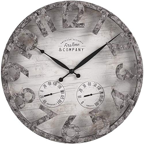 FirsTime & Co. Shiplap Farmhouse Outdoor Wall Clock, American Crafted, Light Gray, 18 x 2.5 x 18,