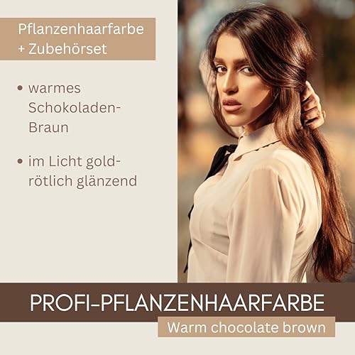 Foto von Thats me Organic® Profi Pflanzenhaarfarbe + Zubehörset (warm chocolate brown) – Bio Haarfarbe ohne Chemie – Haarfarbe für gesundes Haarefärben auch während Schwangerschaft und Stillzeit