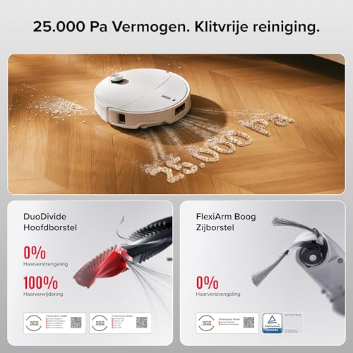 Roborock Qrevo Curv 2 Pro Robotstofzuiger & Dweil 25.000 Pa Zuigkracht, Geen Klitten, Heetwaterwas 100°C, Zelfreinigend, Obstakelvermijding - Afbeelding 3