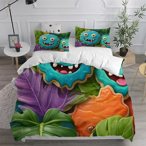 Housse de couette plantes imprimé 3D microfine lit super king 260x220 multicolore filles
