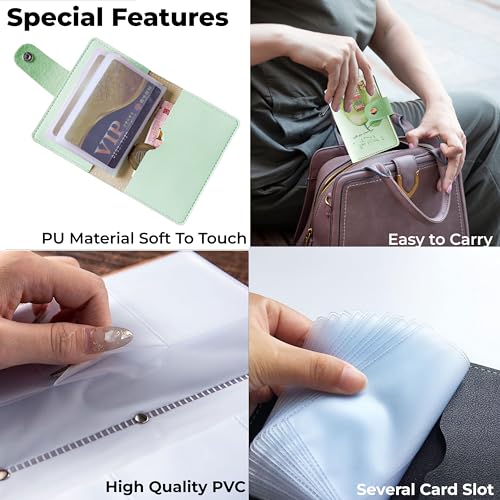 Image of Kraptick Card Holder Wallet - Slim Credit Card Holder, Visiting Card Organizer, Multi Slot Pocket Card Wallet with Secure Closure, Compact Travel Card Case (Green Printed)
