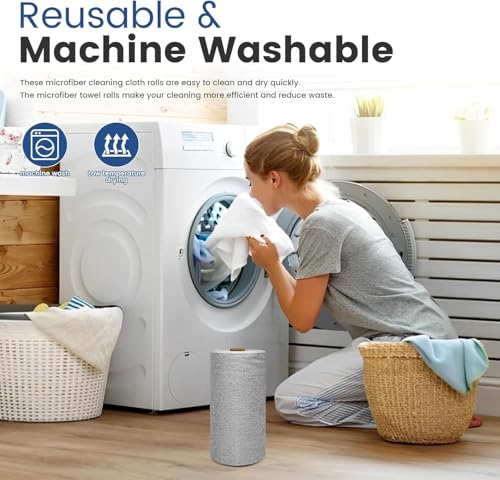 Image of Microfiber Cleaning Cloth Roll, 20Pcs, 4000 Times Washable - 10X Cheaper Than Paper Kitchen Towel Roll - Ultra Absorbent Lint Free Microfiber Cleaning Cloth for Kitchen - Tearable