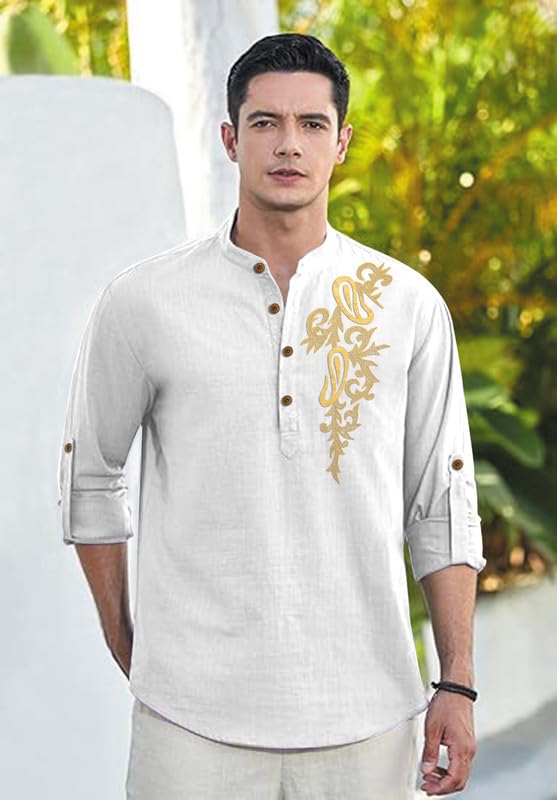 Image of Men's Printed Cotton Blend Short Kurta | Regular Fit Casual Kurta Shirt for Men with Mandarin Collar | Ethnic
