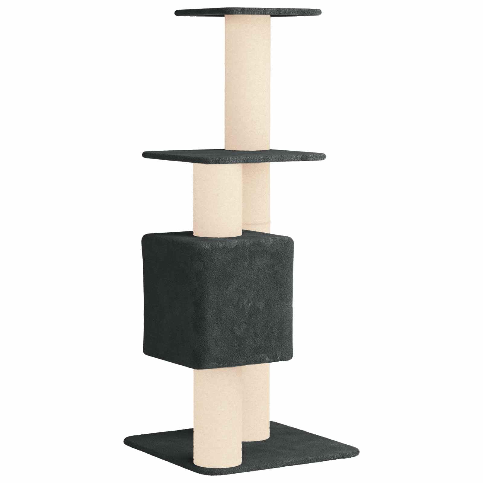 Árbol para gatos con pilares rascadores de sisal y cueva, color gris oscuro, 137 cm | Árbol de escalada de varios niveles con una acogedora cueva para gatos para el salón. Madera duradera y felpa suave.