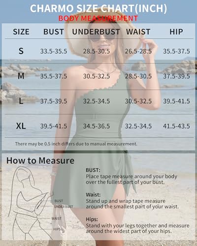 Image of Charmo One Shoulder One Piece Swimsuit Women Tummy Control Bathing Suit with Skirt Tie Knot Cute Scalloped Swimdress