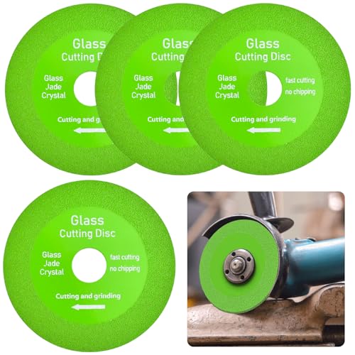 NAROSEBE 4 Pcs Disco Corte Cristal 100mm para Vidrio, Diamante para Cortar Cristal DiscosRadial Pequeña para Amoladora Angular, Cerámica, Azulejos, Corte y Pulido + 4 Arandelas Reductora