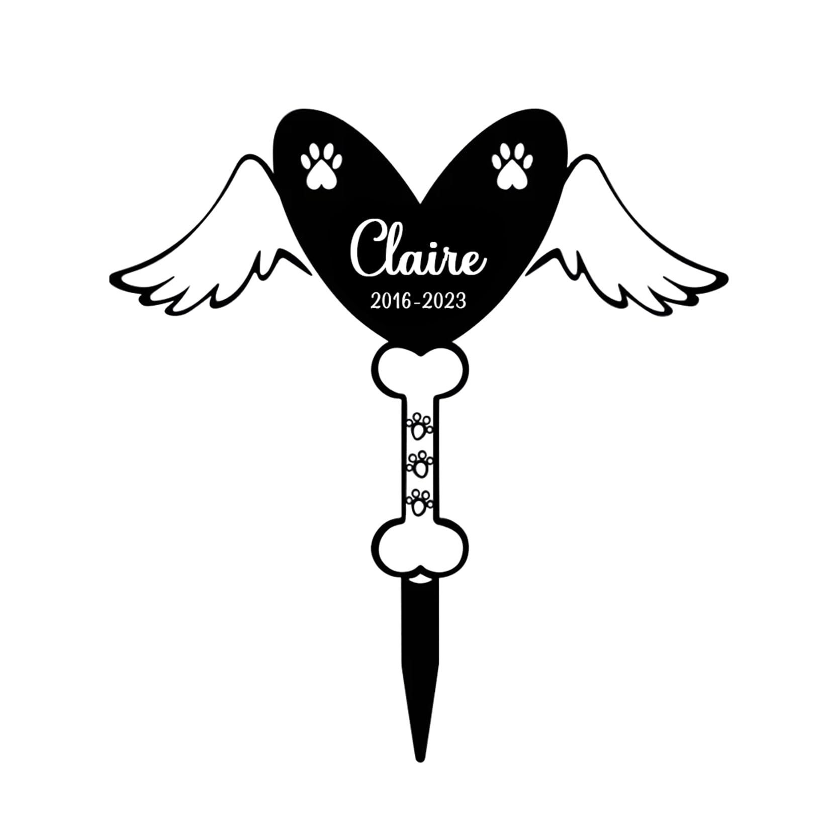 Collienght Metal Pet Grave Marker Personalized Name Garden Stake Pet Dog Memorial Angel Wings Grave Marker Dog Bone Outdoor Grave Sign Pet Loss Gifts for Family Friend