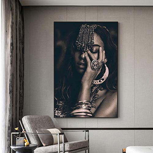 Peinture sur toile moderne pour habiller un grand mur vide salon affiche femme noir et blanc
