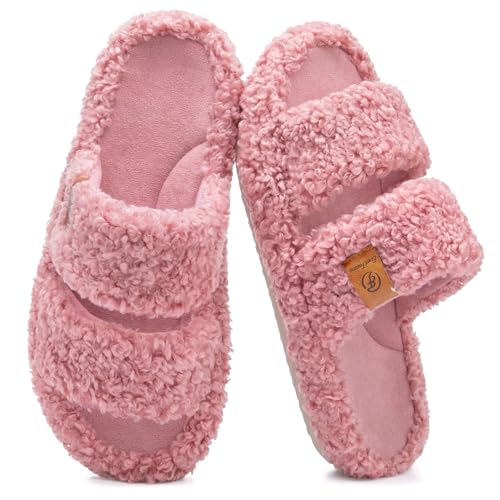 EverFoams Womens Fuzzy Open-toe Slippers Soft Comfy Memory Foam Indoor House Shoes Dusty Rose,9-10...