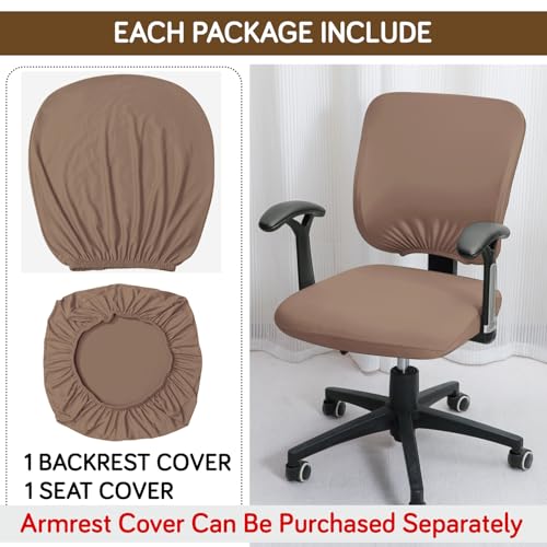 Image of HOKIPO 'SereneSolids' 140 GSM Office Chair Cover for Task Chair - Stretchable Fabric, Washable & Anti-Slip - Fits Small Office Chairs Without Headrest, Dark Camel (AR-5224-DCML)