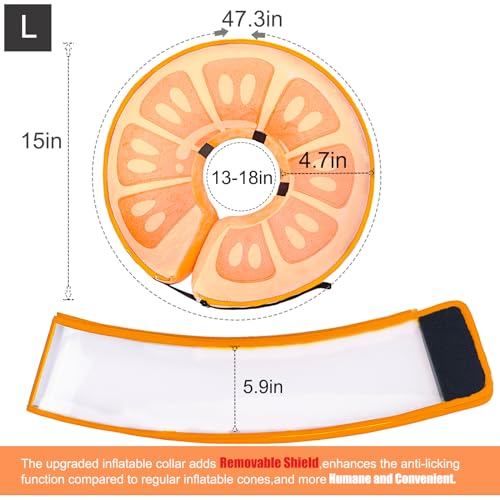 Image of Inflatable Dog Cone Collar for Large Medium Small Dogs, Soft Dog Donut Collar Adjustable Recovery Cone for Pets After Surgery, Extra Enhanced Anti-Licking Guard Shield for Pets (Large, Orange)