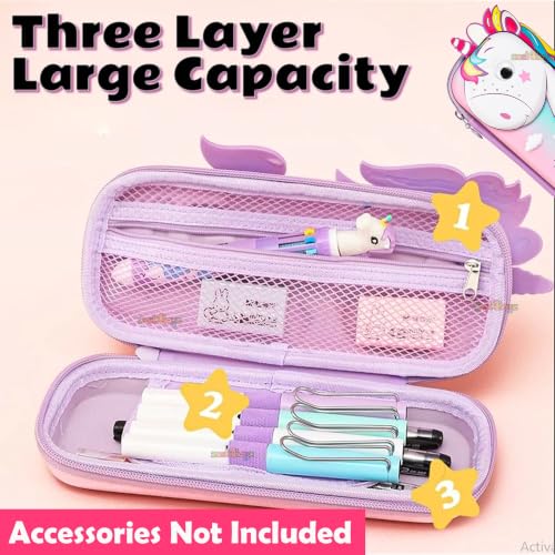 Image of Zest 4 Toyz Unicorn Pouch for Girls Pencil Box 3D Cute Pencil Pouch School Supplies Stationary Items Pencil Case Multi-Purpose Stationery Organizer Gifts Birthday (Pack of 1) Random Color