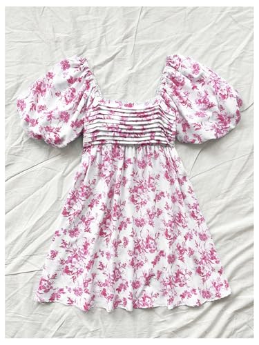 Image of Floerns Women's Floral Dress Puff Sleeve Dress Square Neck Summer Vacation Picnic Mini Dresses