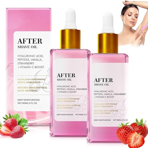 2 PCS Truly Beauty Aceite, After Shave Oil, Aceite para después del Afeitado de Fresa y Vainilla, Previene los Pelos Encarnados y la Sequedad (90 ML）