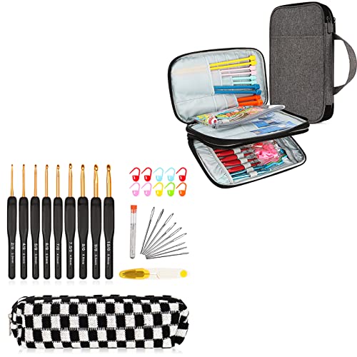 Aeelike 31pcs Crochet Hook Set, Black Gold Crochet Hooks Ergonomic Crochet Hooks with Crochet Hook Case, Portable Crochet Organizer for Crochet & Knitting Supplies (Under 11