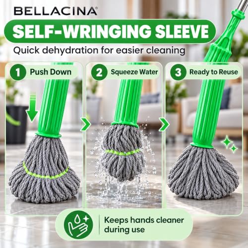 Image of 2-in-1 Self Wringing Floor Mop - Durable Plastic, Multicolor, Easy‑Grip Handle, Wet & Dry Cleaning for Tile, Wood, Laminate & Vinyl Floors - Ideal for Home, Kitchen, Bathroom & Office