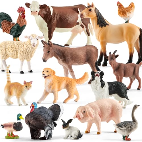 15 Pcs Farm Animal Toy for Toddler Kid, Plastic Toy Farm Animal Figure Set Playset Including Cow...