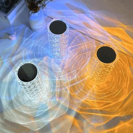 Image of 3 Colors Crystal Lamps Romantic Rose Crystal Diamond Table Lamps Touch Color Changing Light, Acrylic Rechargeable Modern Style Crystal Bedside Lamp with USB Port (Crystal Diamond Table Lamp)