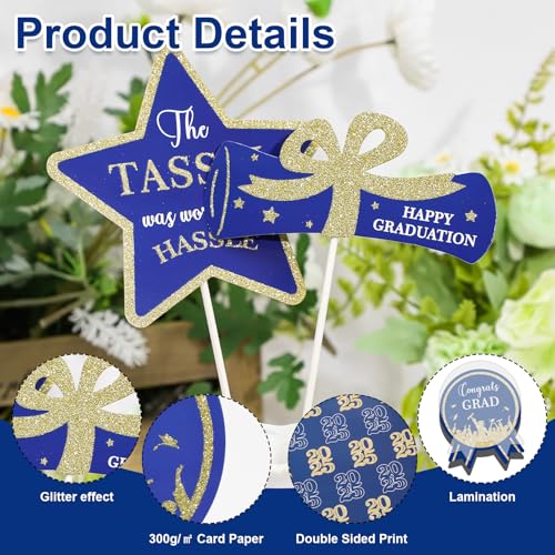 Image of COCHIE Class of 2025 Graduation Party Decorations, Table Centerpieces Sticks for Grad Parties Supplies, Shiny Table Topper Decor for Kindergarten Preschool High School College (Glitter Blue and Gold)