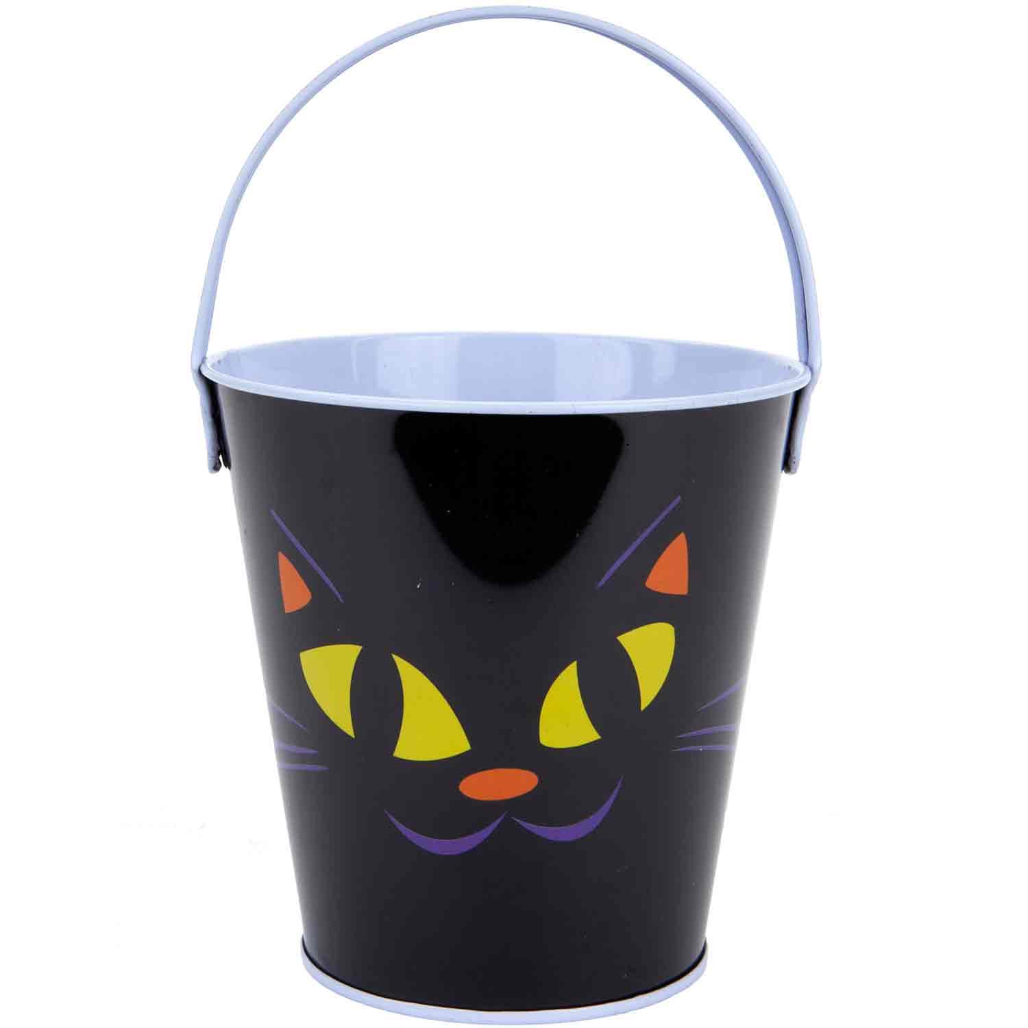 VFM - Halloween Sweets Bucket Trick Or Treat Tin Halloween Candy Bucket, Cat Design