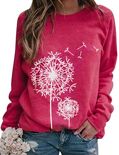 Dresswel Damen Löwenzahn Sweatshirt - Pusteblume Druck Langarmshirt