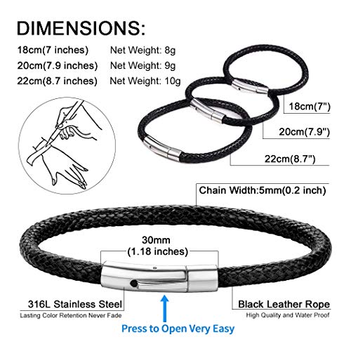 Chainshouse Personalized Custom Engraving Black Leather Cuff Bracelet Punk Braided Bracelets Rock Leather Wristbands Rope Bracelet For Men, Boys, Biker, Women,7.9" #TOP5