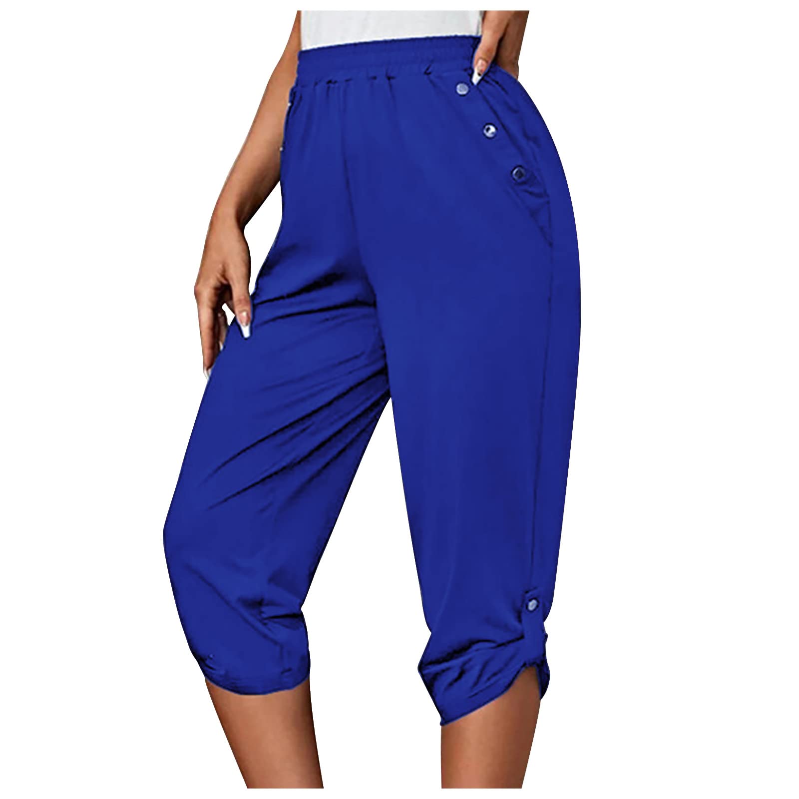 Capri Pants for Women UK Plain Gym Sport Jogger Workout Sweatpants Solid Color Ladies Summer Trousers Elasticated High Waist 3/4 Trousers Outdoor Sports Training Pants